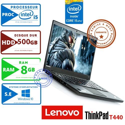 Lenovo PC PORTABLE LENOVO Thinkpad-T440 Core i5 RAM 8GB 500 HDD -Remis a Neuf